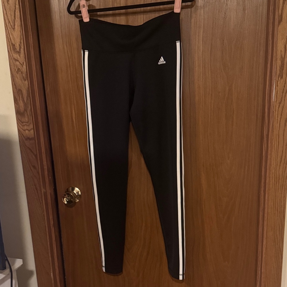 Adidas Women's Black Leggings with White Stripes